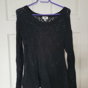 Old Navy Black Open-Knit Scoop Neck Sweater